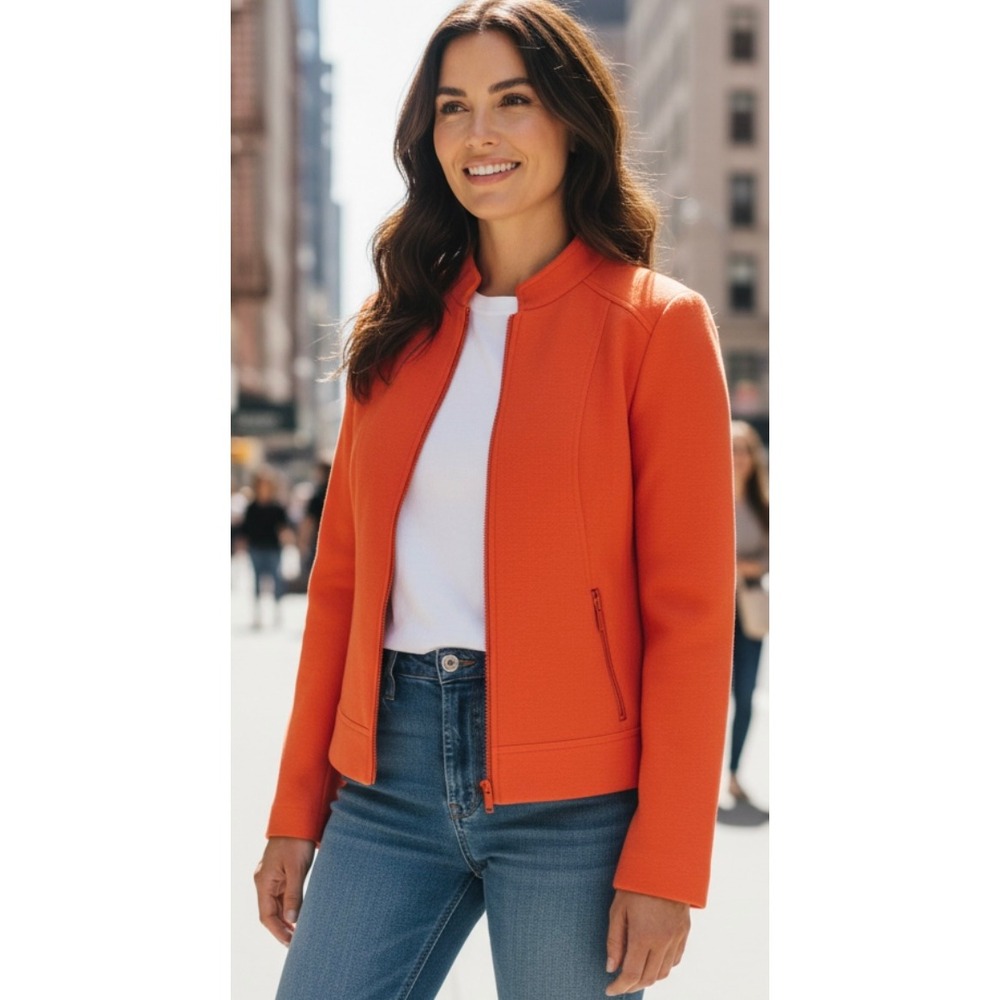NWT - SPANNER Women Orange Tangerine Zip Front Jacket Blazer Style Size 12